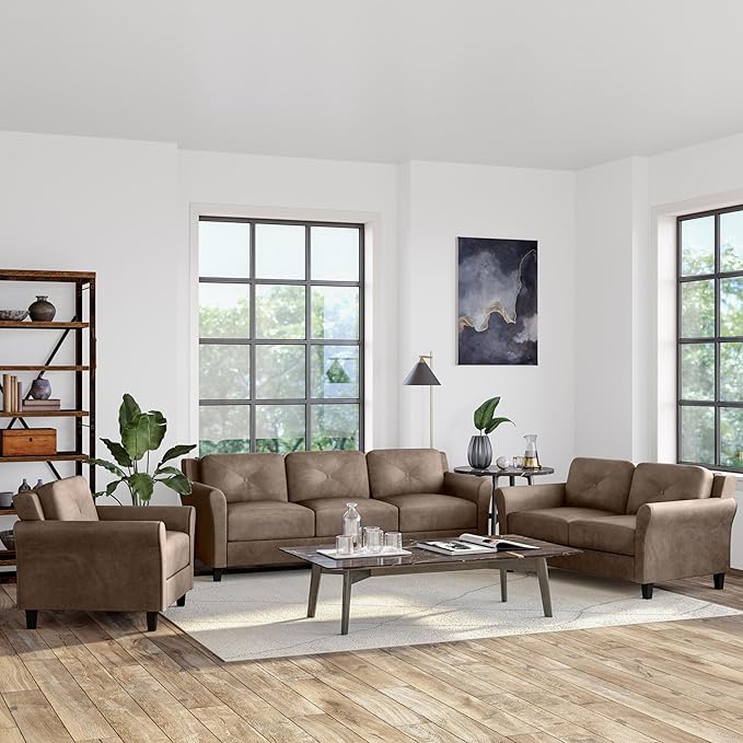 Lifestyle Solutions Harrington Loveseat Microfiber Brown - LeafyLoom
