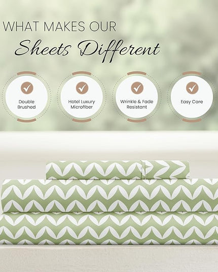 Linen Market 3 Piece Twin Bedding Sheet Set (Sage Chevron) - Sleep Better Than Ever with These Ultra-Soft & Cooling Bed Sheets for Your Twin Size Bed - Deep Pocket Fits 16" Mattress - LeafyLoom