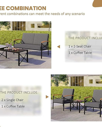 Shintenchi 5 Piece Outdoor Patio Furniture Set, Metal Sofa Conversation Set, including Loveseat, Two Single Chairs and Two Coffee Tables for Backyard, Patio, Balcony, Poolside (Dark Grey) - LeafyLoom