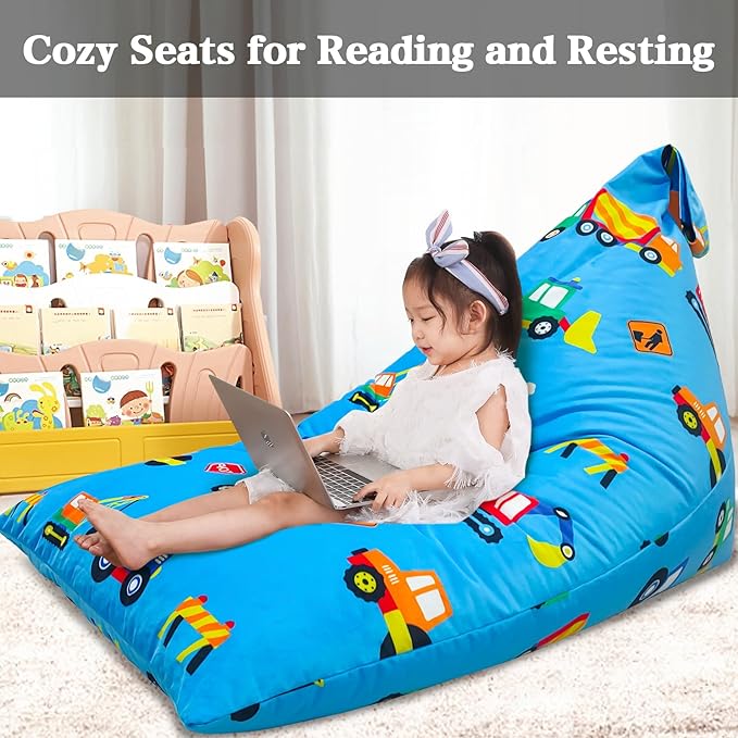 Jorbest Stuffed Animal Storage, Construction Stuffed Animal Bean Bag Storage, Soft Velvet Bean Bag Cover for Stuffed Animals, Bean Bag Chair for Kids and Adults - Cover ONLY (200L/52 Gal) - LeafyLoom
