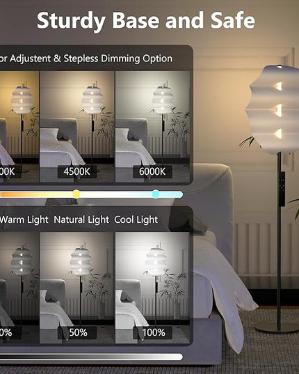 Modern Floor Lamp with Remote Control, 59" Floor Lamps for Living Room, Dimmable Colors Temperature & Brightness, Black Tall Standing Lamp for Living Room Bedroom - LeafyLoom