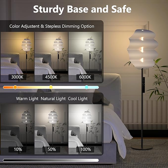 Modern Floor Lamp with Remote Control, 59" Floor Lamps for Living Room, Dimmable Colors Temperature & Brightness, Black Tall Standing Lamp for Living Room Bedroom - LeafyLoom