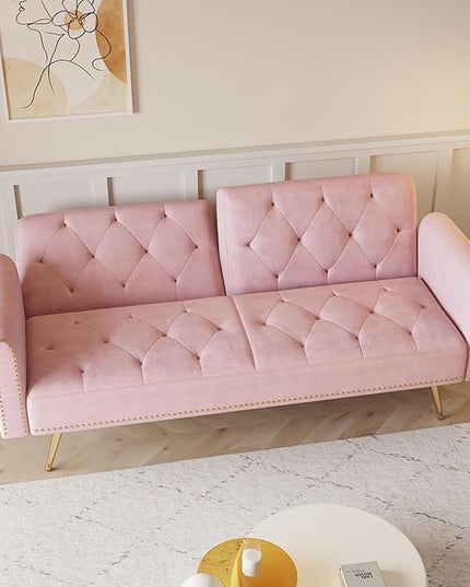 NicBex Sectional Couch Sofa with Throw Pillows Velvet Sofa Bed Cloud Couch for Living Room Furniture Sets with Metal Legs, Modular Sofa for Living Room, Bedroom, Apartment,67.7" L, Pink - LeafyLoom