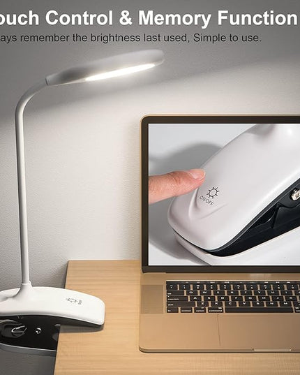 DEEPLITE LED Desk Lamp Clip on Lamp Battery Powered Clip on Light Book Light for Bed, Eye-Caring Flexible Arm Memory Touch 3 Color Modes & Stepless Brightness Portable Reading Light for Study Work. - LeafyLoom