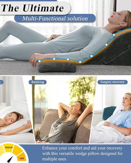 Axelrod Bed Wedge Pillow Set Foam | Adjustable Pillows for Back, Leg and Knee Pain Relief | Post Surgery Ortho Pillow – Anti Snoring, Heartburn, Acid Reflux & GERD Dark Grey - LeafyLoom