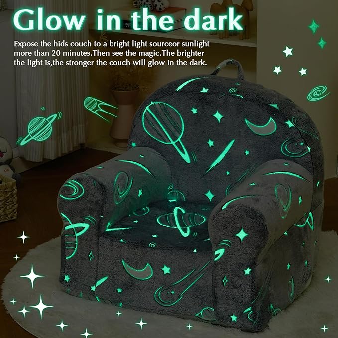 Toddler Chair Kids Plush Chair Sherpa Kids Chairs, Toddler Couch Bean Bag Chairs for Kids Gaming Chair for Kids Glow in The Dark,Starry Sky Grey - LeafyLoom