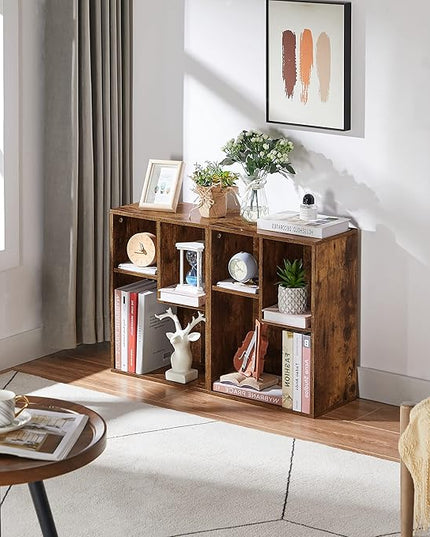 VECELO Small Bookshelf, 3 Cube Shelf, Fits Tallest Hardcovers, Horizontal Available, Short Bookcase for Small Spaces, Vintage Brown - LeafyLoom