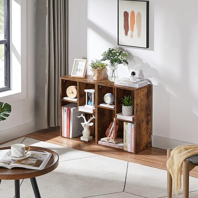 VECELO Small Bookshelf, 3 Cube Shelf, Fits Tallest Hardcovers, Horizontal Available, Short Bookcase for Small Spaces, Vintage Brown - LeafyLoom