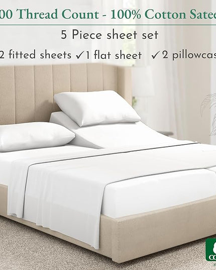 California Design Den Split King Sheet Set - 100% Cotton, 600 Thread Count, Breathable Luxury King Size Sheets for Adjustable Bed, Luxury Soft Hotel-Quality Sheets with Sateen Weave - Bright White - LeafyLoom