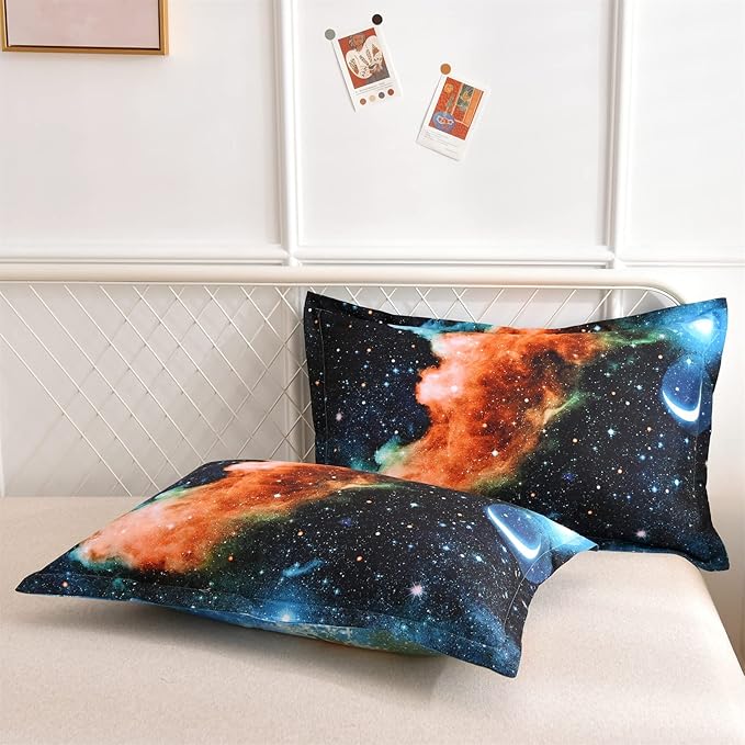 A Nice Night Black and Blue Galaxy Bedding Sets 3D Printed Cloud Quilt Comforter Sets with 2 Bedroom Pillow Covers Twin Size - LeafyLoom