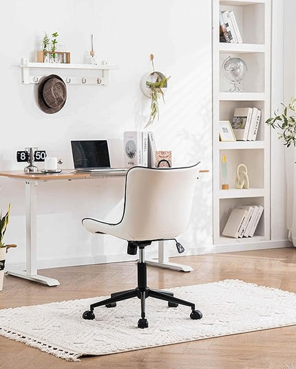 YOUNIKE White Office Chair Swivel Leather Desk Chair, Upholstered Adjustable Computer Task Chair with Wheels, Modern Armless Rolling Gaming Chair Mid Back - LeafyLoom