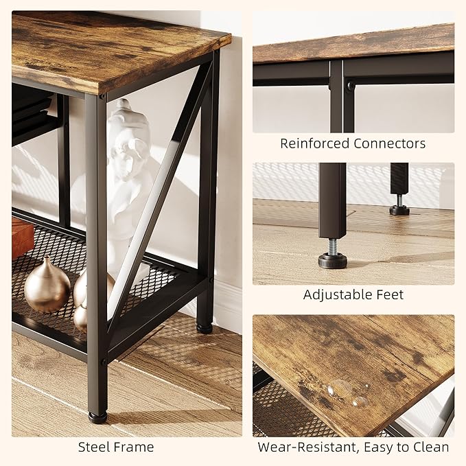 TV Stand for 70 Inch TV, 63" Entertainment Center for 50/55/60/65/70 Inch TV, Modern 3-Tier Open Storage Shelves, Industrial Long TV Media Console Table for Living Room, Bedroom, Rustic Brown - LeafyLoom
