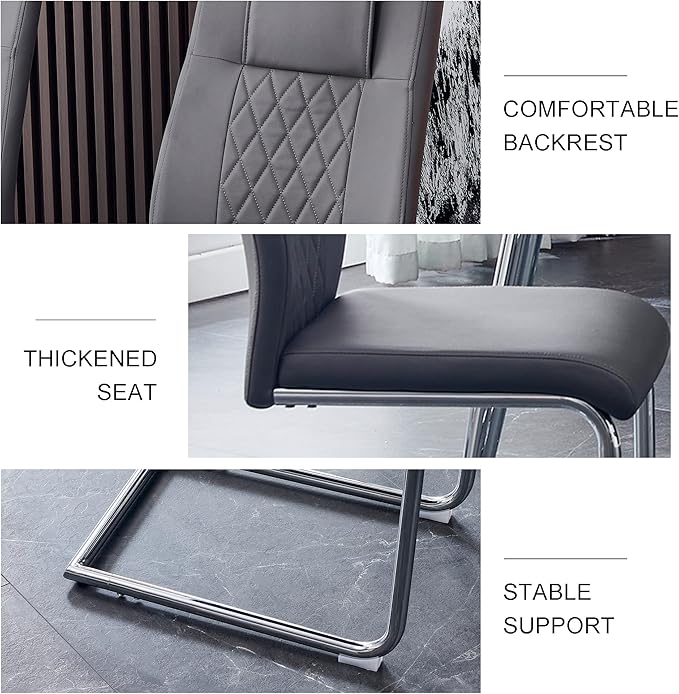 NicBex Dining Chairs Set of 4 Modern Faux Leather High Back Dining Room Kitchen Chairs with Silver Metal Legs,Side Chairs for Dining Room, Kitchen,Living Room, and Restaurants,Gray - LeafyLoom