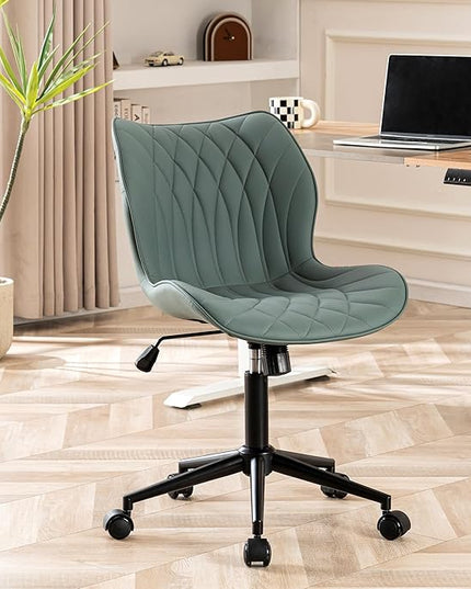 YOUNUOKE Office Desk Chair, Comfy Home Office Chairs, Small Comfortable Desk Chairs with Wheels, Armless PU Leather Chairs for Computer Conference, Slate - LeafyLoom