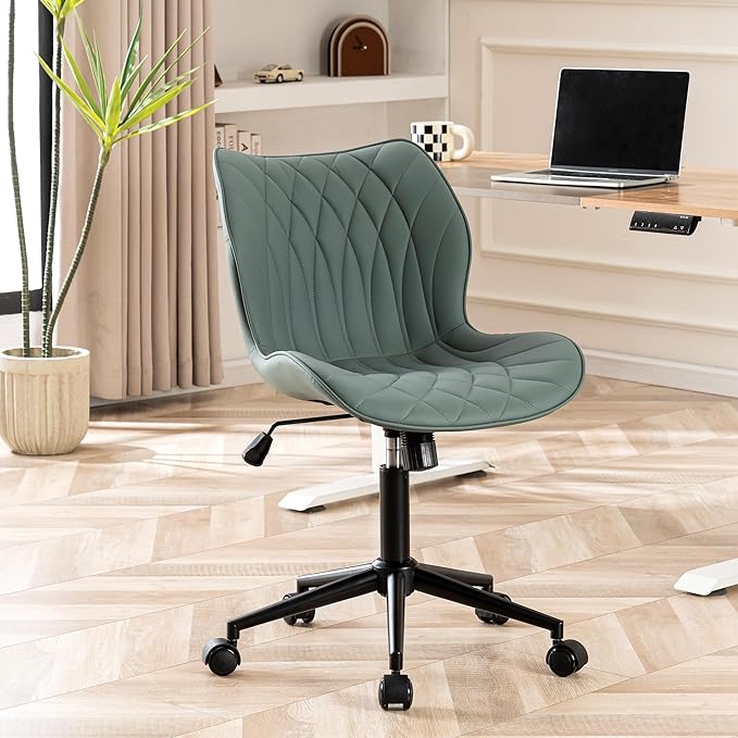 YOUNUOKE Office Desk Chair, Comfy Home Office Chairs, Small Comfortable Desk Chairs with Wheels, Armless PU Leather Chairs for Computer Conference, Slate - LeafyLoom