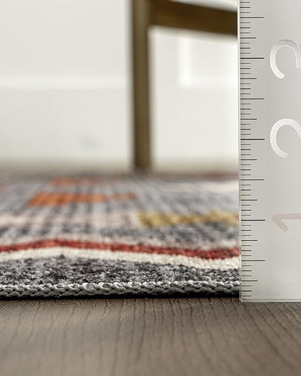 nuLOOM Jayde Machine Washable Southwestern Diamond Ultra Thin Area Rug, 4' x 6', Grey - LeafyLoom