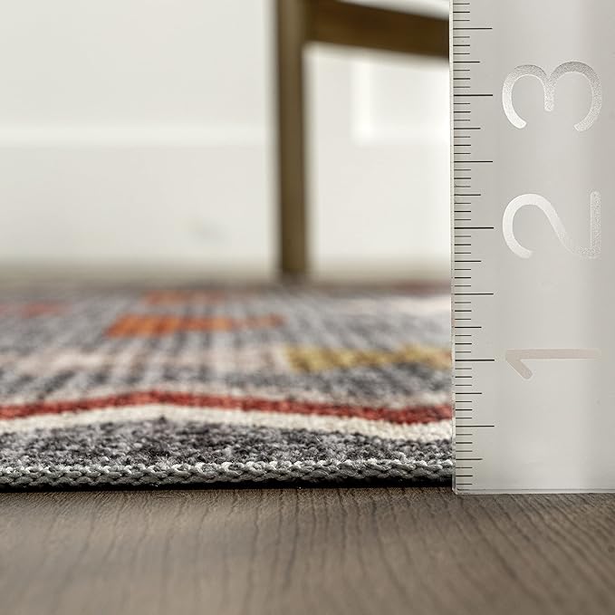 nuLOOM Jayde Machine Washable Southwestern Diamond Ultra Thin Area Rug, 4' x 6', Grey - LeafyLoom
