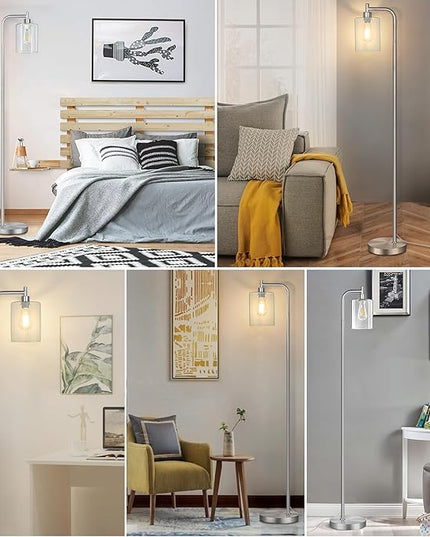 MAXvolador Industrial Floor Lamp, Modern Standing Lamp with Hanging Clear Glass Shade, Classic Reading Tall Pole Light for Living Room, Brushed Nickel - LeafyLoom