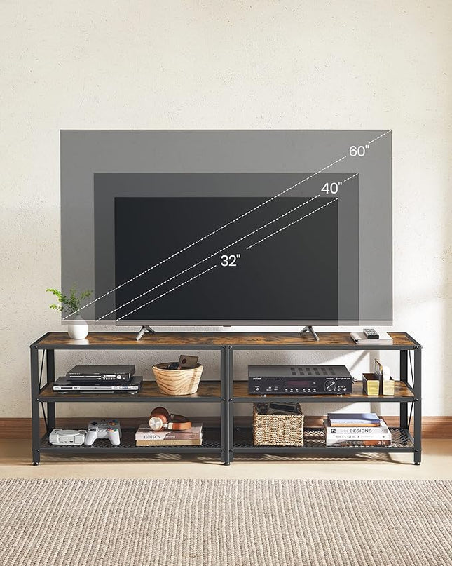 VASAGLE TV Stand, TV Console for TVs Up to 70 Inches, TV Table, 63 Inches Width, TV Cabinet with Storage Shelves, Steel Frame, for Living Room, Bedroom, Rustic Brown and Black ULTV095B01 - LeafyLoom