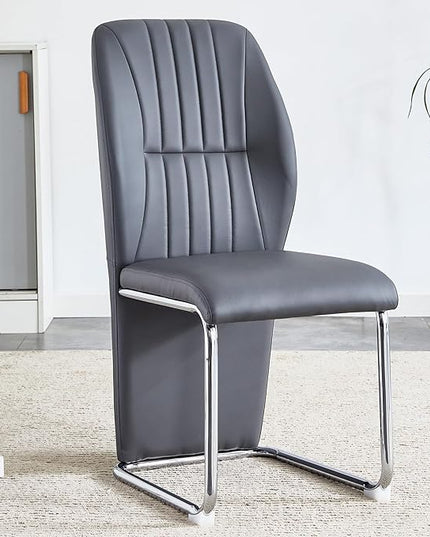 NicBex Dining Chairs Set of 4 Modern PU Dining Room Kitchen Chairs with Wrap-Around High Backrest,Silver Metal Legs,Chairs for Dining Room, Kitchen,Living Room, and Restaurants,Gray - LeafyLoom