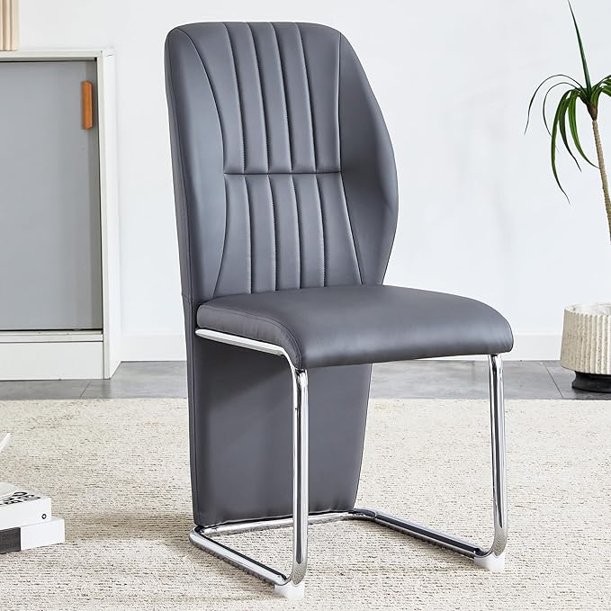 NicBex Dining Chairs Set of 4 Modern PU Dining Room Kitchen Chairs with Wrap-Around High Backrest,Silver Metal Legs,Chairs for Dining Room, Kitchen,Living Room, and Restaurants,Gray - LeafyLoom