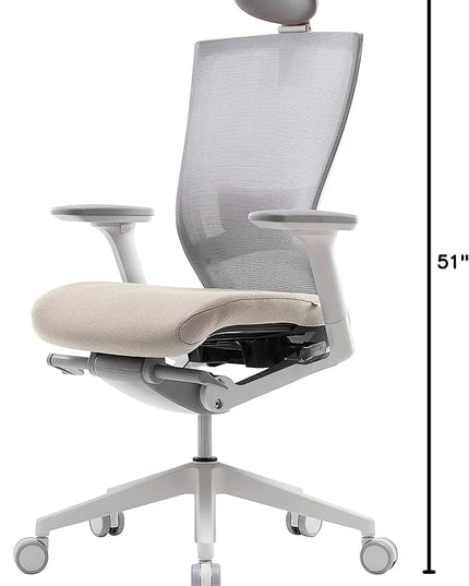 SIDIZ T50 Ergonomic Home Office Chair : High Performance, Adjustable Headrest, 2-Way Lumbar Support, 3-Way Armrest, Forward Tilt, Adjustable Seat Depth, Ventilated Mesh Back, Cushion Seat (Beige) - LeafyLoom