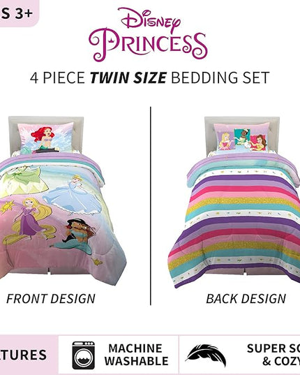 Disney Princess Ariel Kids Bedding Super Soft Comforter And Sheet Set, 4 Piece Twin Size, "Official" Disney Product By Franco - LeafyLoom
