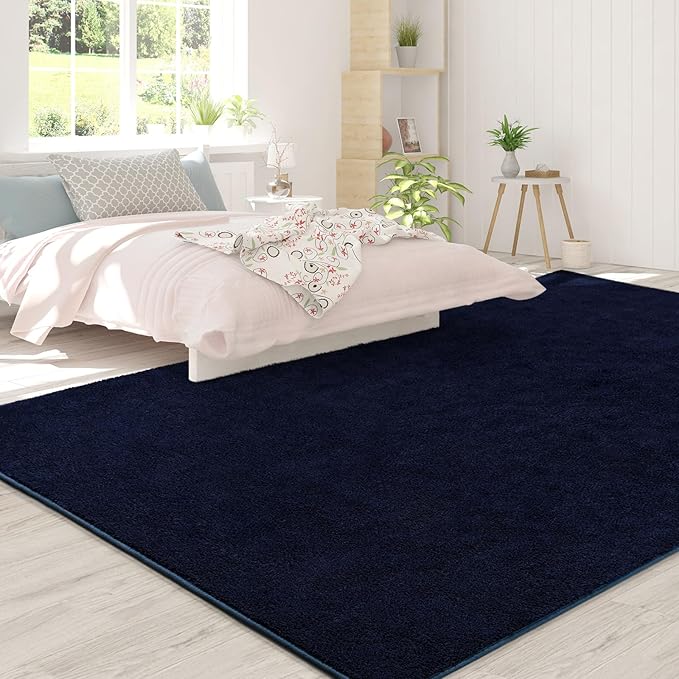 Area Rugs for Bedroom Living Room, 4x6 Navy Blue Super Soft Comfy Thickened Memory-Foam Indoor Carpets, Modern Aesthetic Minimalist Carpet for Boys Girls Adults Apartment Nursery Home Décor - LeafyLoom