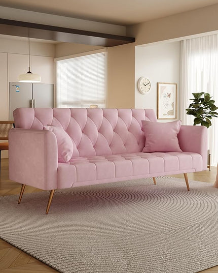 NicBex Sectional Couch Sofa with Double Folding Velvet Sofa Bed Cloud Couch for Living Room Furniture Sets with Aadjustable Back, Modular Sofa for Living Room, Bedroom, Apartment,71" L, Pink - LeafyLoom