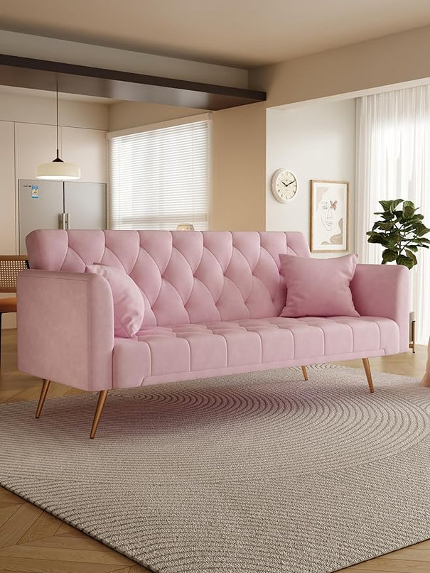 NicBex Sectional Couch Sofa with Double Folding Velvet Sofa Bed Cloud Couch for Living Room Furniture Sets with Aadjustable Back, Modular Sofa for Living Room, Bedroom, Apartment,71" L, Pink - LeafyLoom