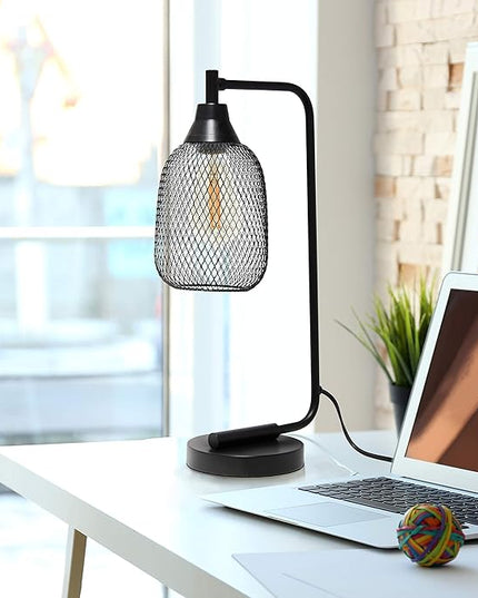 Elegant Designs LD1060-BLK Mesh Wire Table Lamp, Matte Black - LeafyLoom