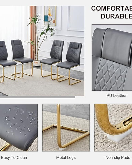 NicBex Dining Chairs Set of 6 Modern Faux Leather High Back Dining Room Kitchen Chairs with Golden Metal Legs,Side Chairs for Dining Room, Kitchen,Living Room, and Restaurants,Dark Gray - LeafyLoom