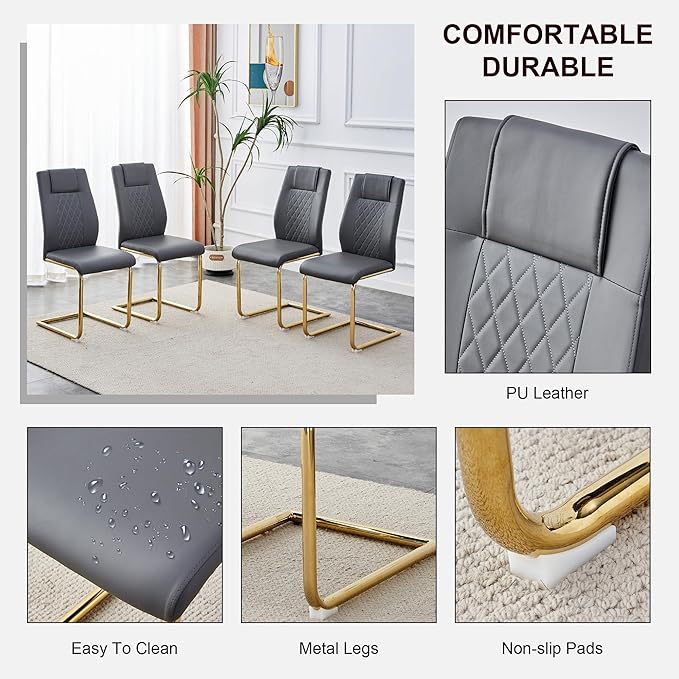 NicBex Dining Chairs Set of 4 Modern Faux Leather High Back Dining Room Kitchen Chairs with Golden Metal Legs,Side Chairs for Dining Room, Kitchen,Living Room, and Restaurants,Dark Gray - LeafyLoom