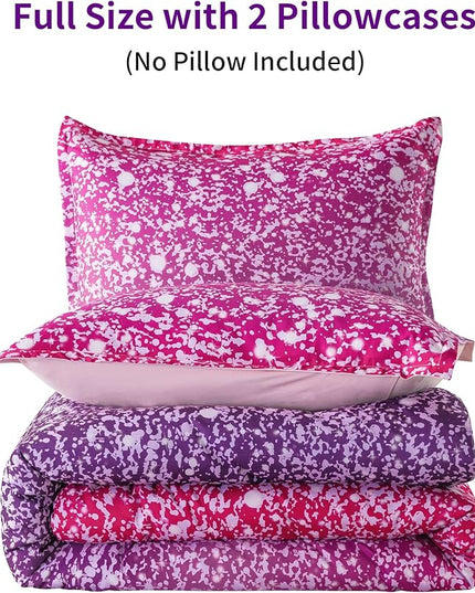 Litanika Galaxy Comforter Full(79x90lnch), 3 Pieces(1 Purple Glitter Ombre Comforter, 2 Pillowcases), 3D Colorful Rainbow Bedding Set, Microfiber Comforter Set for Kid Boy Girl Teen - LeafyLoom