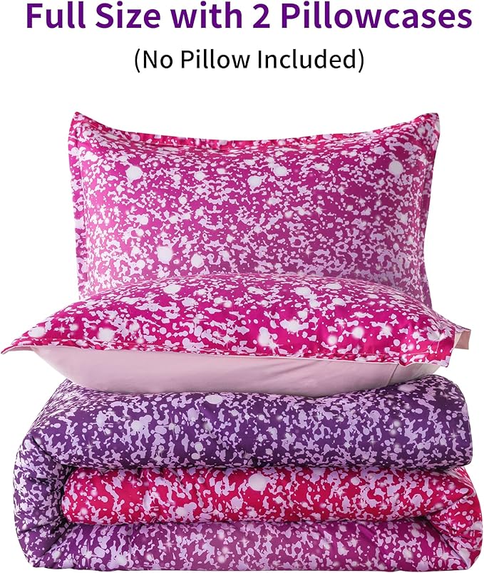 Litanika Galaxy Comforter Full(79x90lnch), 3 Pieces(1 Purple Glitter Ombre Comforter, 2 Pillowcases), 3D Colorful Rainbow Bedding Set, Microfiber Comforter Set for Kid Boy Girl Teen - LeafyLoom