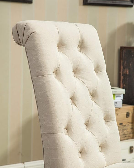 Roundhill Furniture Habit Solid Wood Tufted Parsons Dining Chair (Set of 2), Tan - LeafyLoom