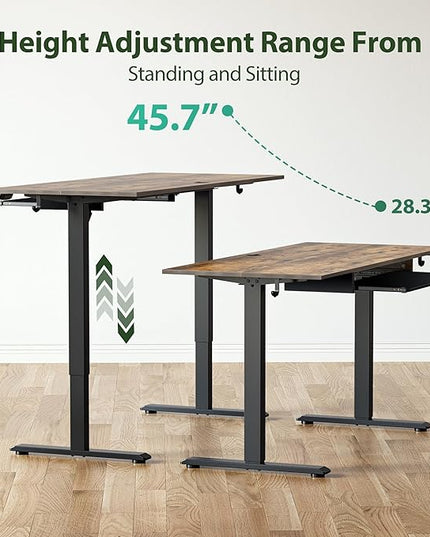 Height Adjustable Desk with Keyboard Tray, 55 x 24 Inches Electric Standing Desk, Stand up Computer Table with Memory Preset, Rustic Brown, Splice Board - LeafyLoom