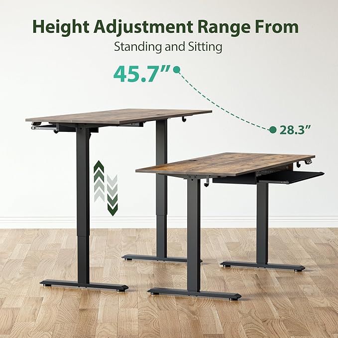 Height Adjustable Desk with Keyboard Tray, 55 x 24 Inches Electric Standing Desk, Stand up Computer Table with Memory Preset, Rustic Brown, Splice Board - LeafyLoom