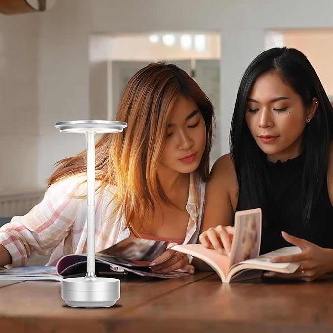 Cordless Table Lamp,Rechargeable Table Lamp for Dinning，Restaurant,Nightstand，LED Battery Operated 3-Level Dimming Portable Outdoor Cordless Lamp,Touch Eye Protection Night Light (Silver)… - LeafyLoom