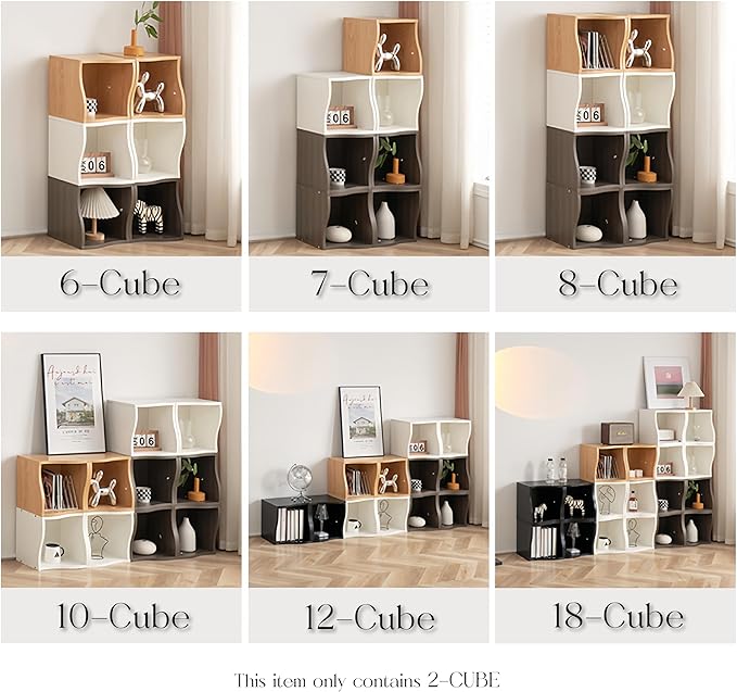 DIY Bookcase, 2 Cube Storage Organizer, Stackable Modular Book Shelf for Bedroom, Living Room, Office, Closet - LeafyLoom