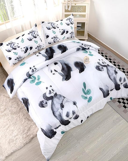 CVHOUSE Panda Bedding Set,Panda Comforter King,Cute Panda Comforter Set for Girls Kids Teens,Kawaii Panda Quilt Set with 1 Comforter and 2 Pillow Cases- 3 Piece - LeafyLoom