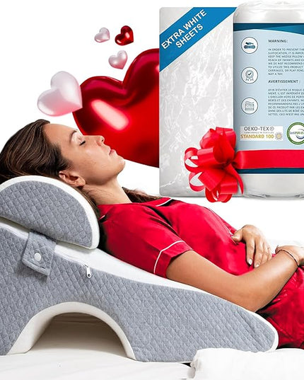 Bed Wedge Pillow 12 inch | Memory Foam Wedge Pillow for Sleeping | Triangle Pillow Wedge | Acid Reflux Pillow | Post-Surgery Support Cushion | Back, Head, Knee, Elbow Support | Pregnancy Pillow - LeafyLoom