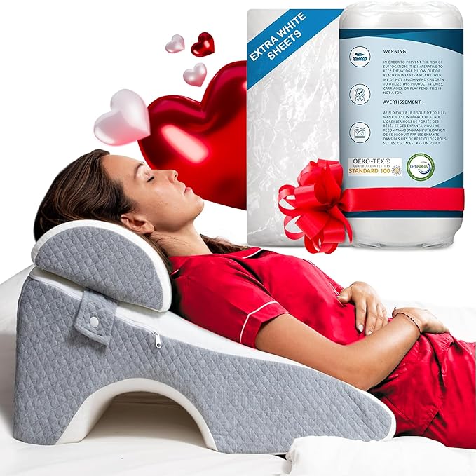 Bed Wedge Pillow 12 inch | Memory Foam Wedge Pillow for Sleeping | Triangle Pillow Wedge | Acid Reflux Pillow | Post-Surgery Support Cushion | Back, Head, Knee, Elbow Support | Pregnancy Pillow - LeafyLoom