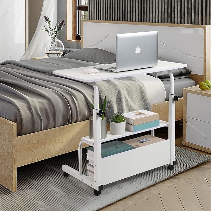 Laptop Desk Removable and Adjustable Height Table for Bedroom Bedside Lazy Sofa Minimalist Office Home Student Writing Desk, Small Standing with Storage TV Tray Table.White - LeafyLoom