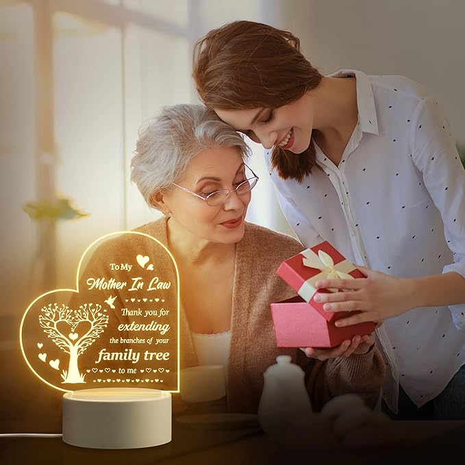 Gifts for Mother in Law, Mother in Law Birthday Gifts from Daughter in Law - Engraved Night Light, Mother in Law Birthday Thanksgiving Christmas Mother's Day Gifts - LeafyLoom