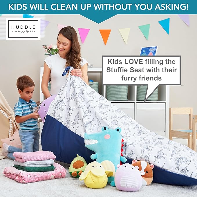 Huddle Designer Stuffed Animal Bean Bag Storage Washable XL Cover -The Original Bean Bag for Stuffed Animals Storage Premium Stuffed Animal Storage Bean Bag for Kids | Strong Zipper, Thick Canvas - LeafyLoom