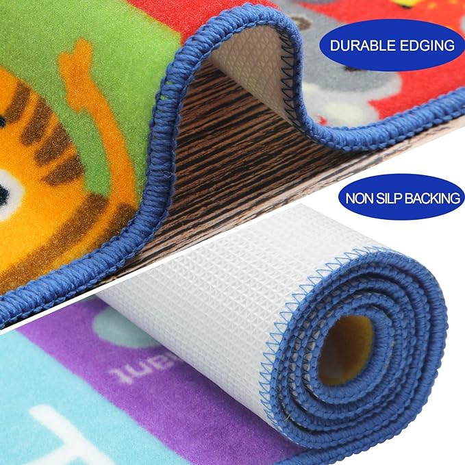HEBE Kids Play Rug 4'x6' ABC Alphabet Numbers Shapes Educational Kid Area Rug Washable Baby Crawling Mat Non Slip Kid Play Mat Carpet for Girl Boy Bedroom Playroom - LeafyLoom