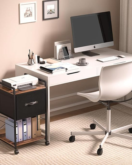 VECELO Vertical Filing Cabinet Set of 2, Rolling Printer Shelf with Handle, Suitable for Letter Size, Sturdy Steel Frame and Folding Fabric Drawer for Living Room/Bedroom/Hallway, Brown+Black - LeafyLoom