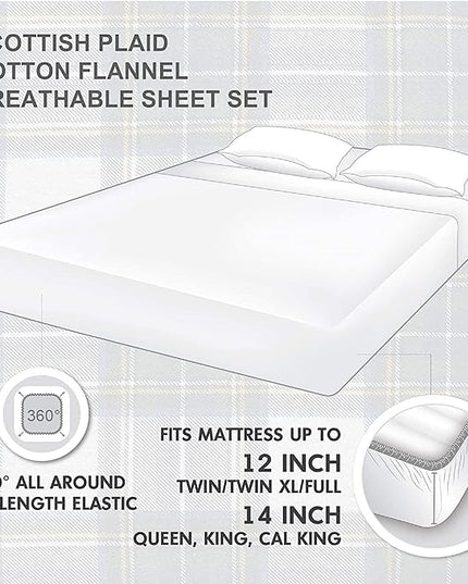 Comfort Spaces Cotton Flannel Breathable Warm Deep Pocket Sheets With Pillow Case Bedding, Twin, Scottish Plaid Blue, 3 Piece - LeafyLoom