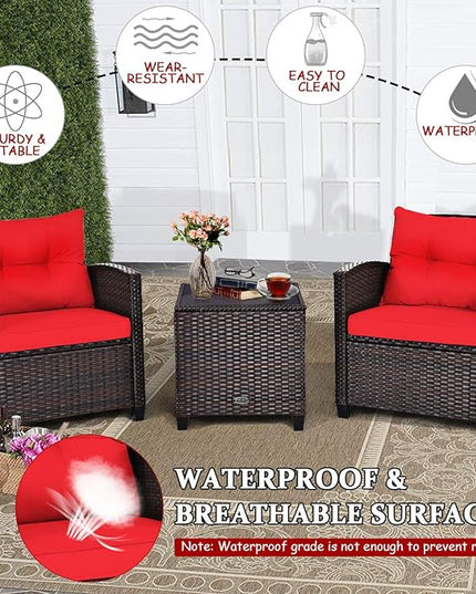 3 PCS Patio Furniture Set, OneSize, Red - LeafyLoom